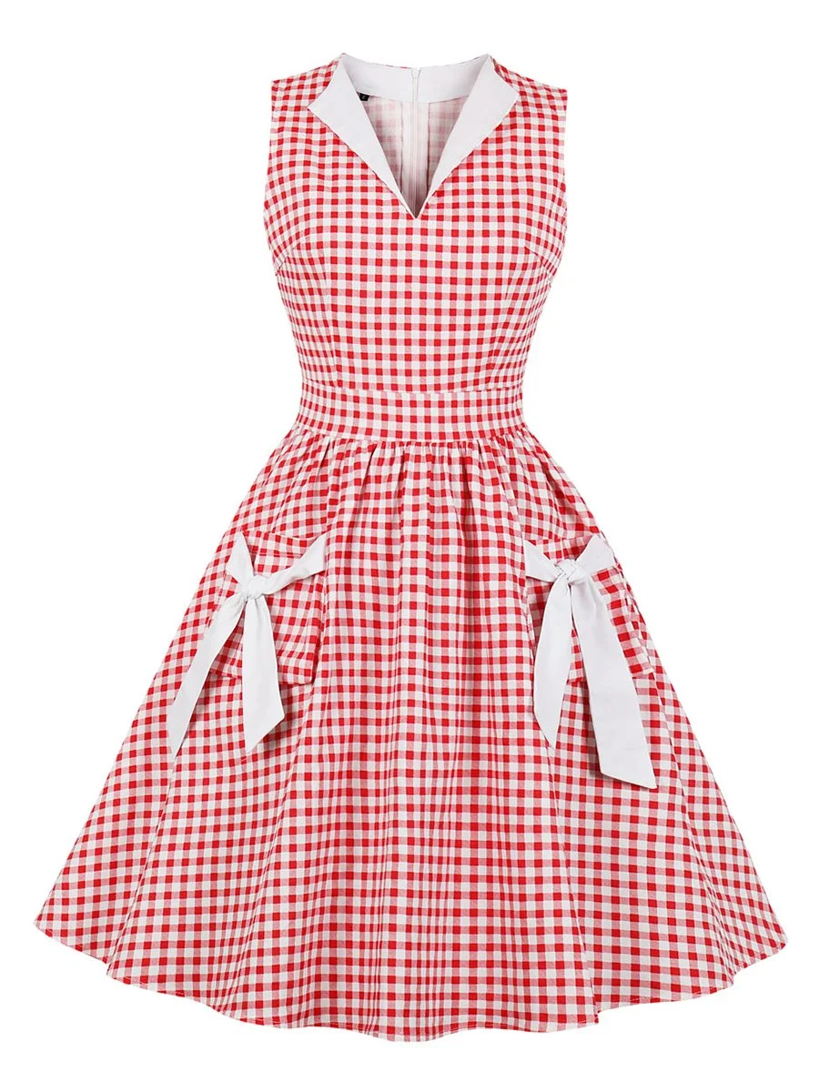 1940s Dress Retro Style Bow Decor Tea-lenghth Dress