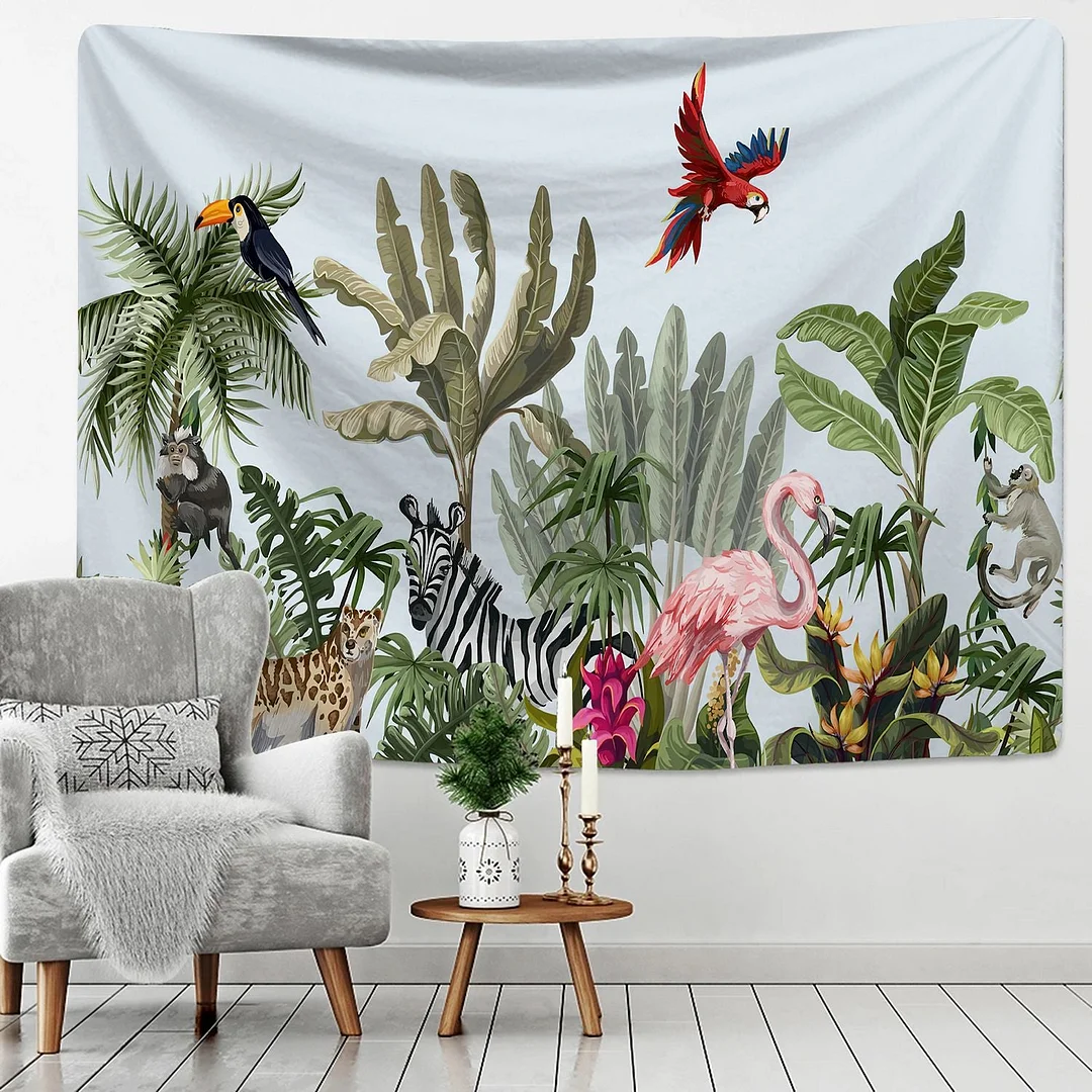 Tropical Rainforest Tapestry Wall Hanging Family Bedroom Decoration Polyester Fabric Bohemian Plant Art Printing Forest Tapestry