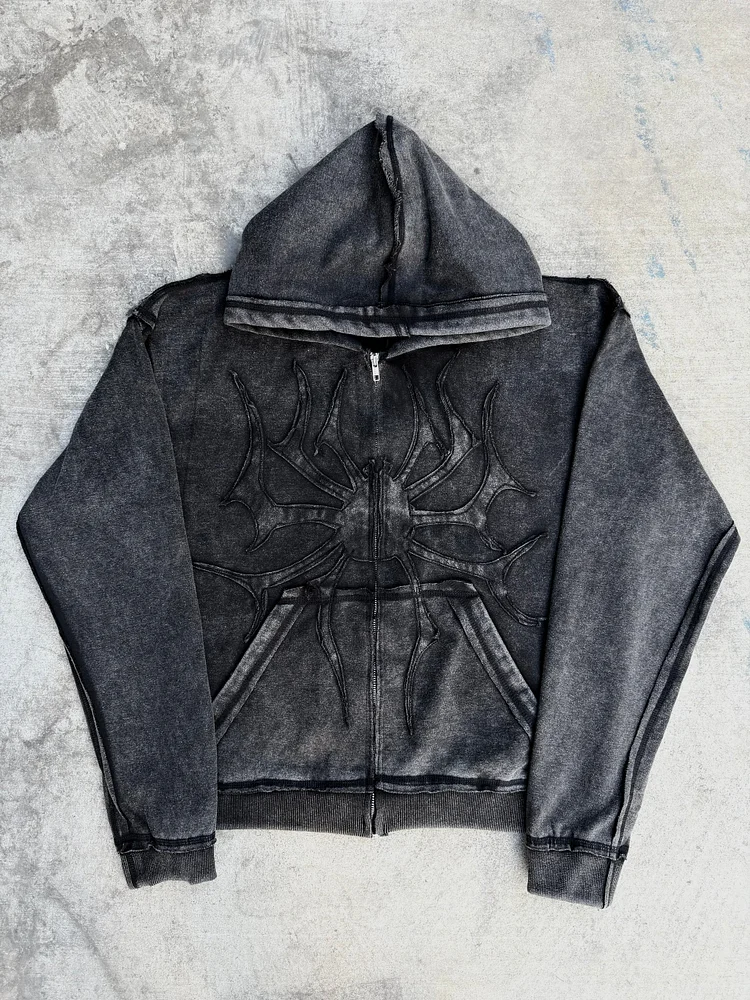 Heavy Metal Rock Aged Spider Design Zipper Hoodie