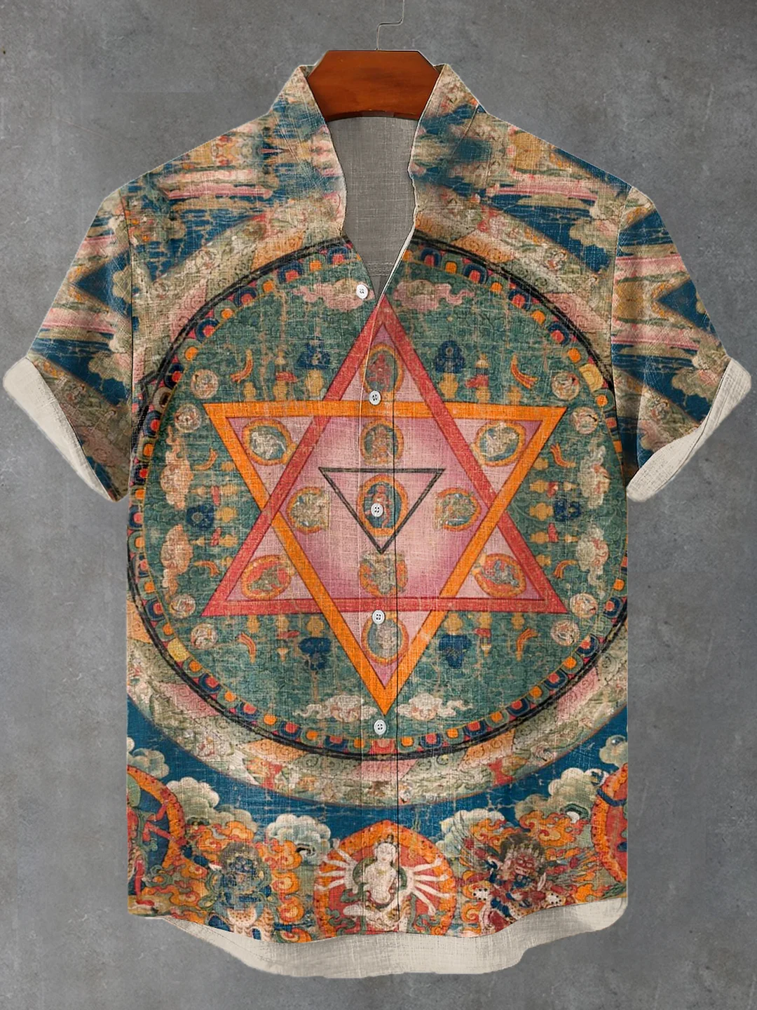 Men's Star Of David Mandola Yoga Spiritual Art Print Linen Blend Shirt