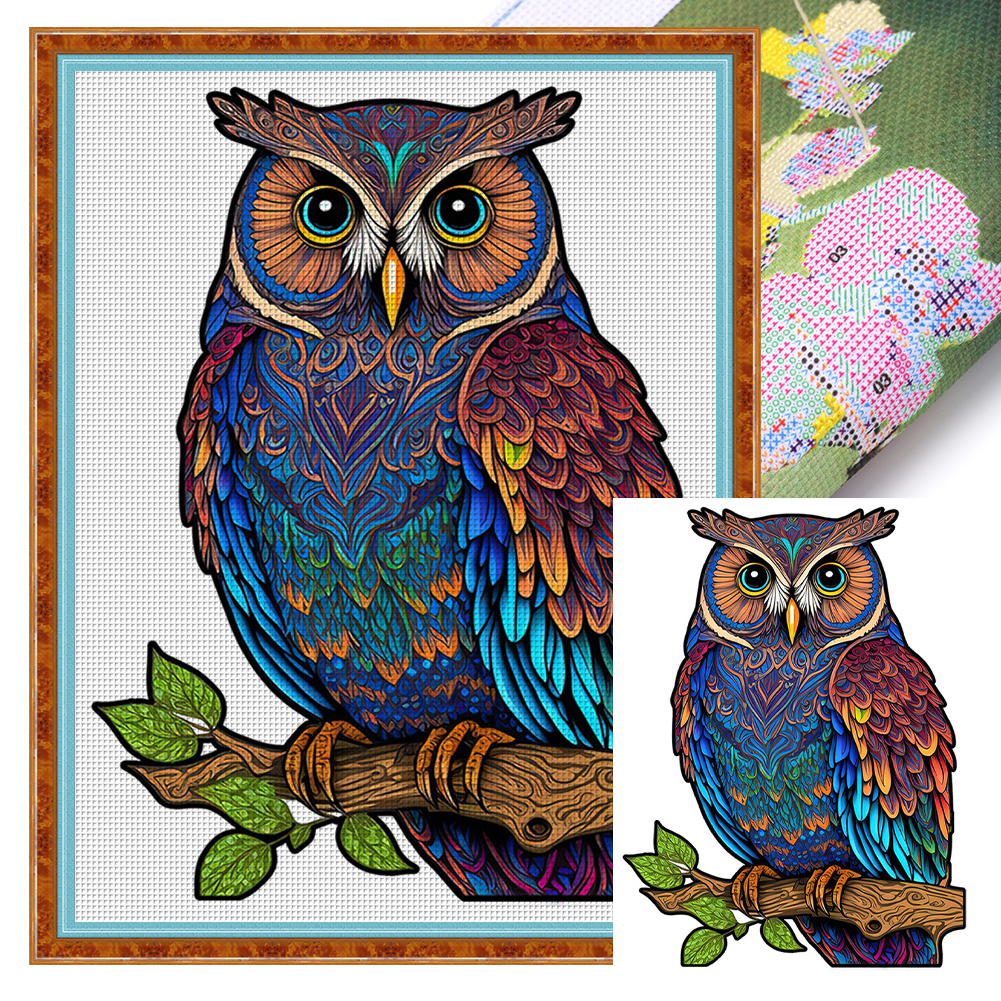 Colorful Owl 18CT (30*40CM) Stamped Cross Stitch gbfke
