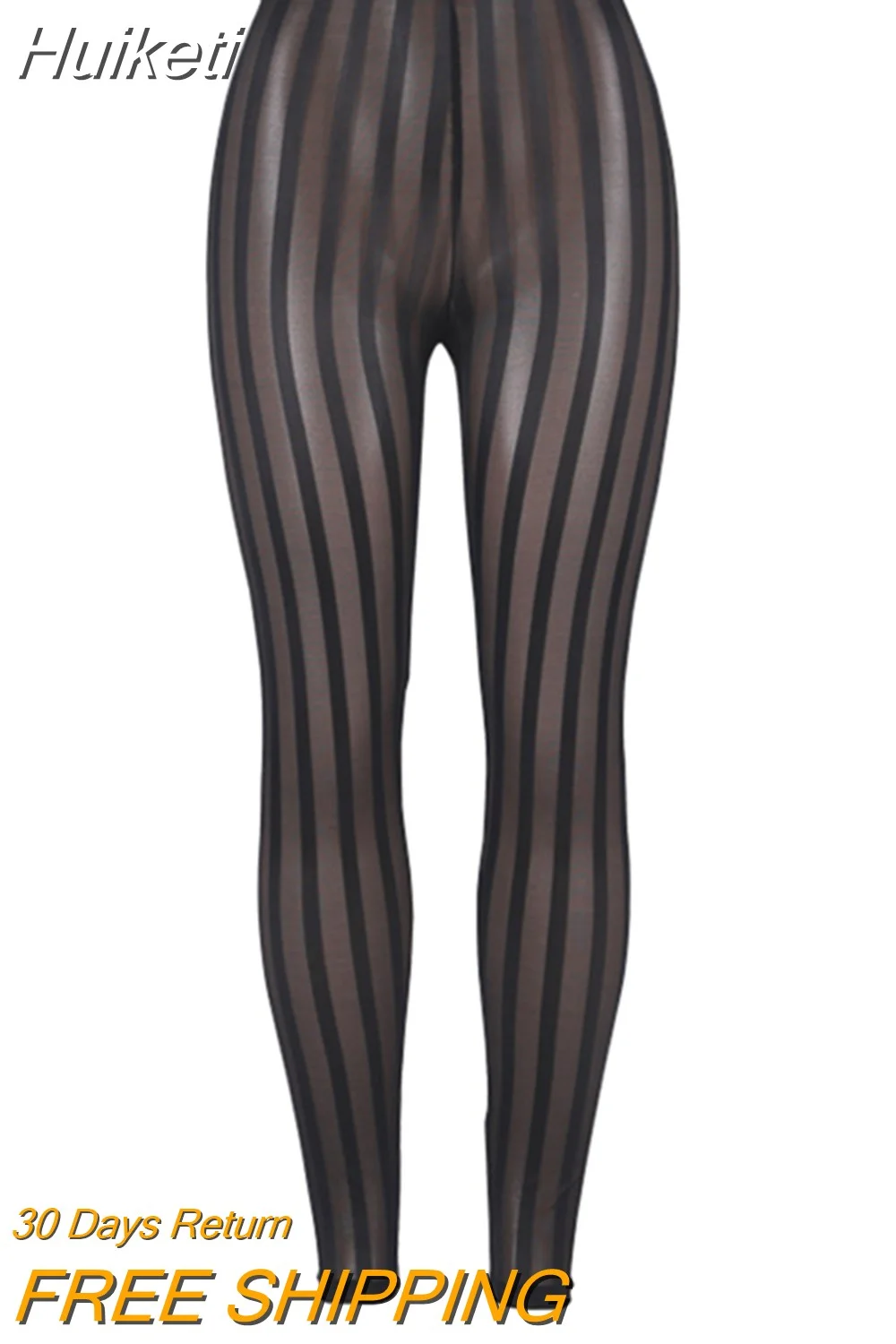 Huiketi Sexy Striped Mesh Perspective Women Pants High Waist Ankle-Length Slim Trousers See-through Clubwear Sexy Pants New S-XL
