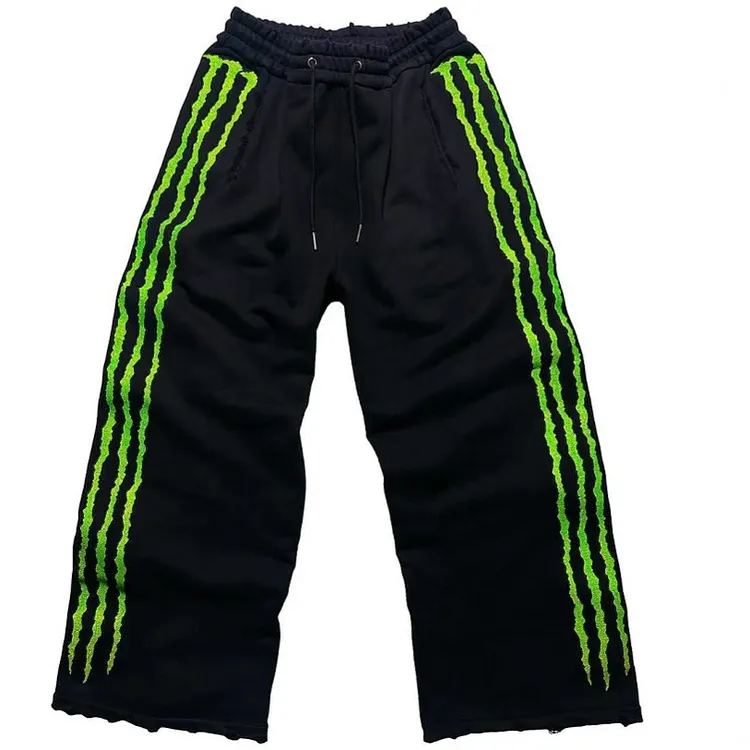 Street Fluorescent Paw Print Pattern Casual Loose-fitting Trousers