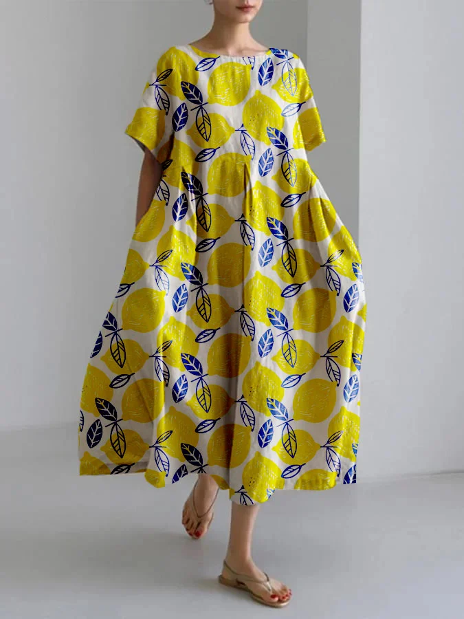 Women's Casual Lemon Print Dress socialshop