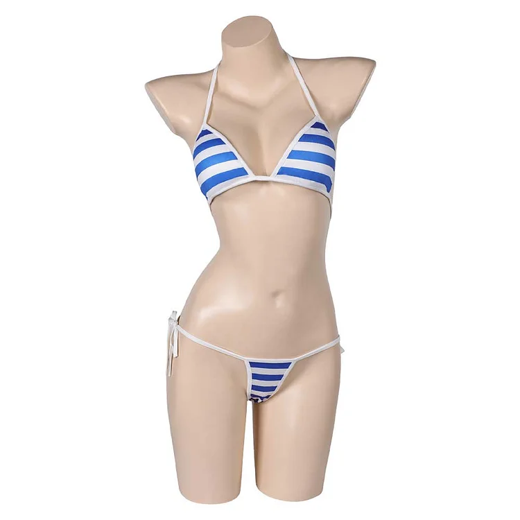 Game Street Fighter Cammy Blue And White Striped Swimsuit Outfits Cosplay Costume Halloween Carnival Suit
