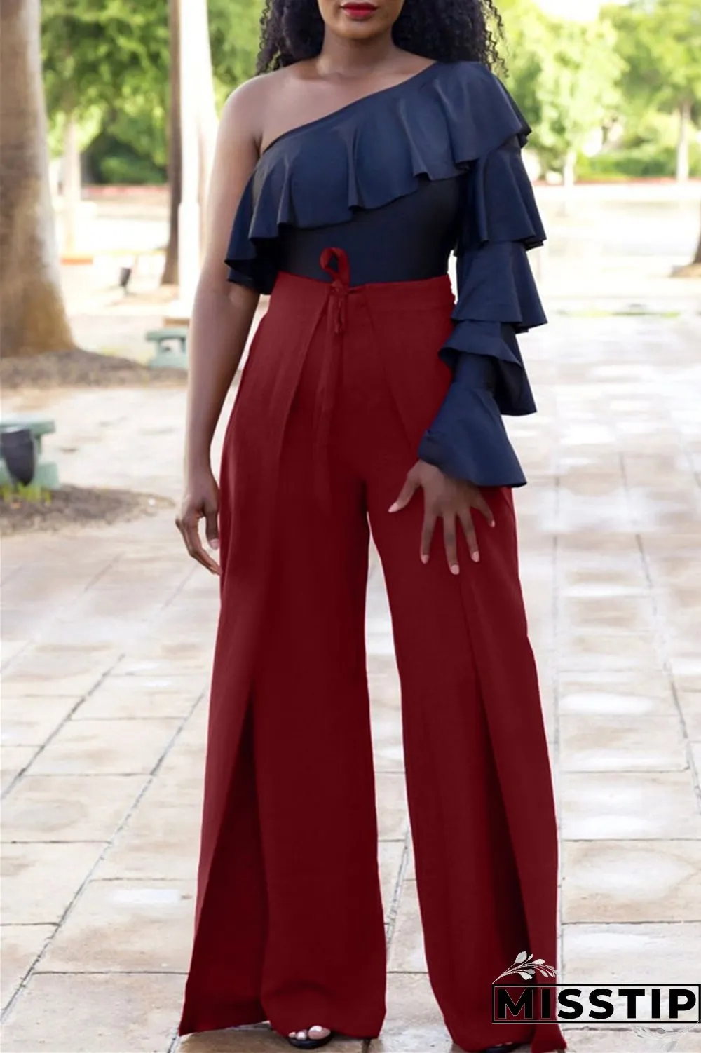 Orange Fashion Casual Solid Bandage Regular High Waist Trousers