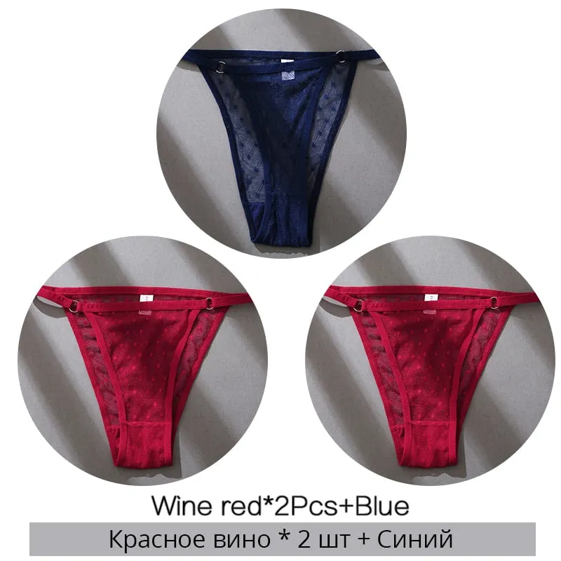 FINETOO M-2XL Sexy Panties Women Dot Lace Bikini Underpants Low Waist Lace Underwear Plus Size Panty Ladies Lingerie Girls Panty