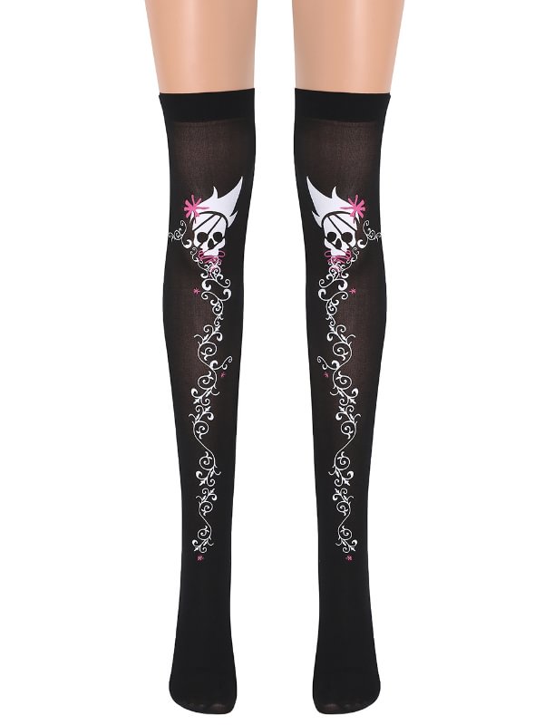 Statement Skull Printed Color Block Stockings