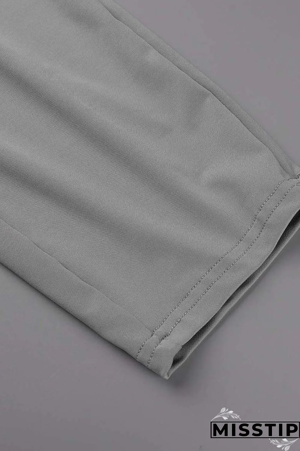 Grey Casual Solid Patchwork O Neck Plus Size Two Pieces