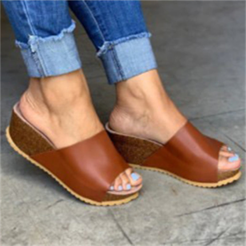 Women's summer peep toe wedge heels slide sandals casual daily wedge slippers