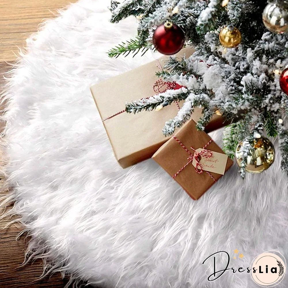78/90/122Cm White Christmas Tree Skirt Plush Faux Fur Xmas Tree Carpet Merry Christmas Tree Decorations New Year Navidad Decor For Home