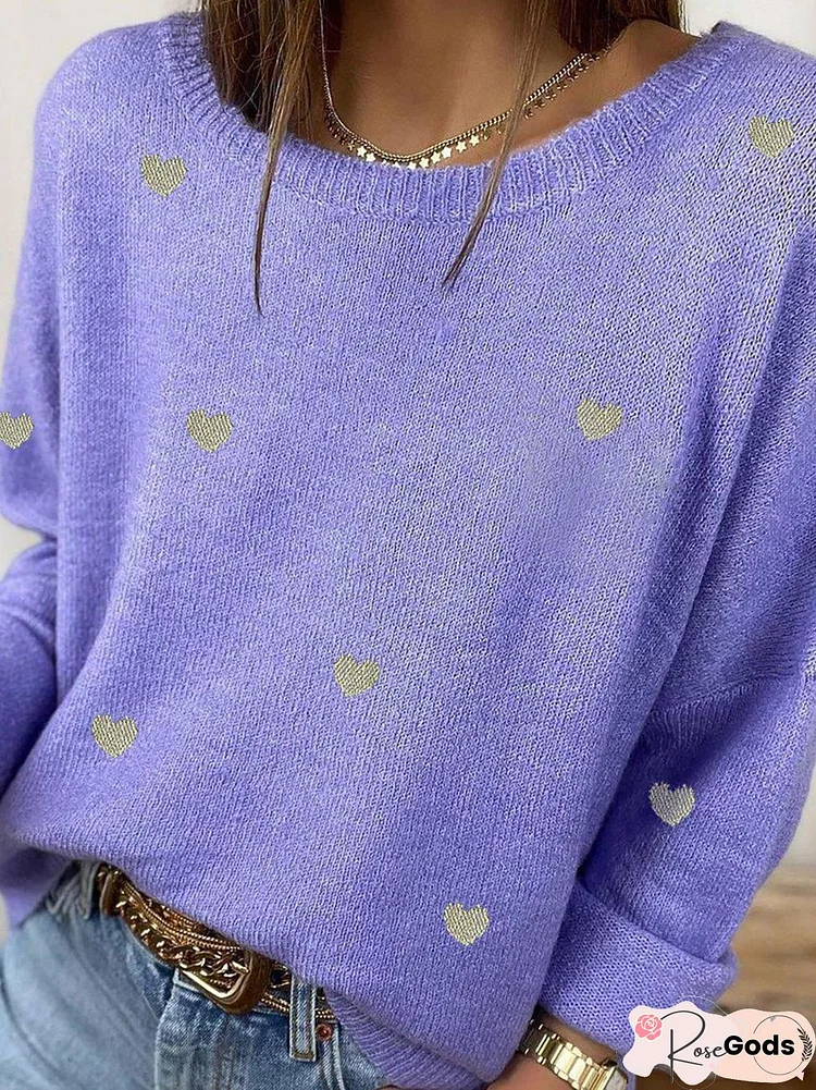 Holiday Print Round Neck Long Sleeve Casual Sweater