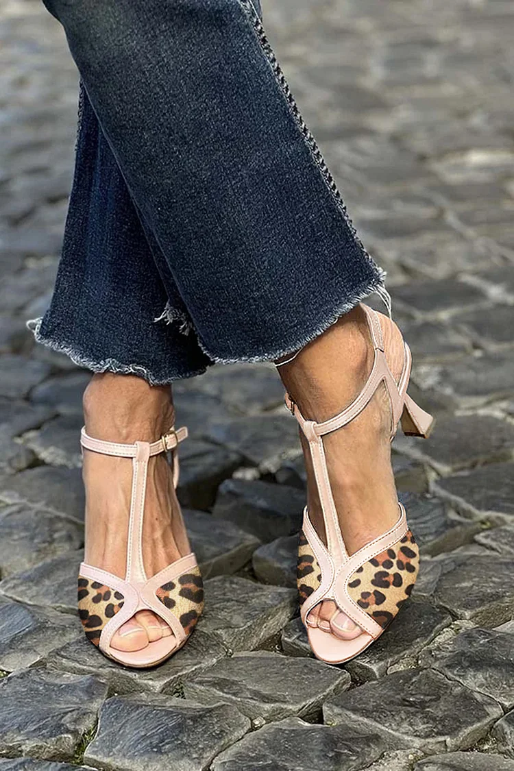 Leopard Print Patchwork Peep Toe Pink Stiletto Heels [Pre Order]