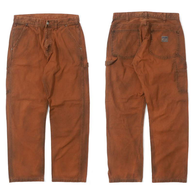 Vintage Distressed Canvas Straight-Leg Lumberjack Pants