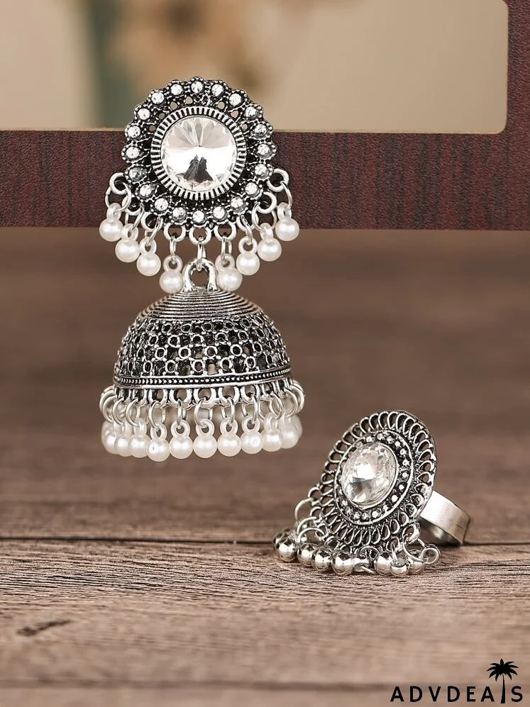 3pcs Faux Pearl Decor Jhumka Jewelry Set