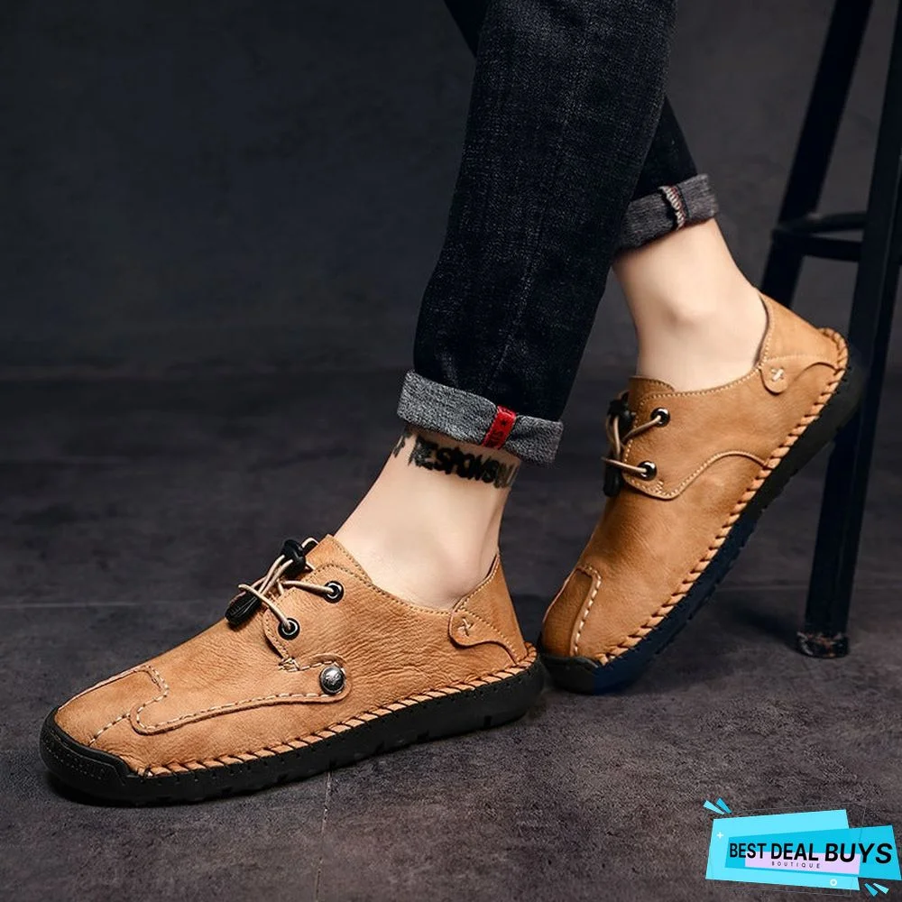 Men's Spring / Fall Casual Daily Outdoor Oxfords Walking Shoes Faux Leather Handmade Wear Proof Light Yellow / Black / Beige