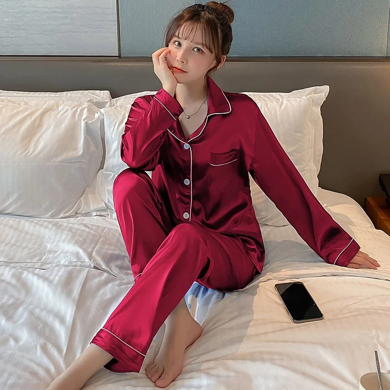 Women&#39;s Pajamas Set V Neck Design Cross Letter Print Sleepwear Silk Home Clothes Large Size Nightwear Cute Underwear Sleep Tops