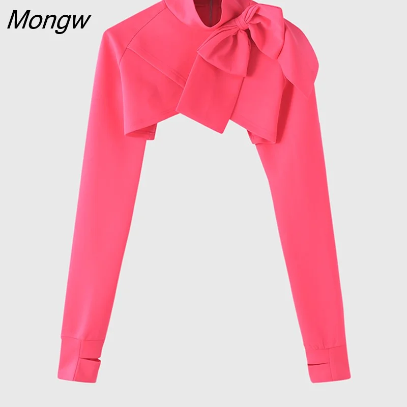 Mongw Men T Shirt Turtleneck Long Sleeve Sexy Bow-knot Irregular Crop Tops 2023 Solid Color Streetwear Stylish Camisetas S-5XL