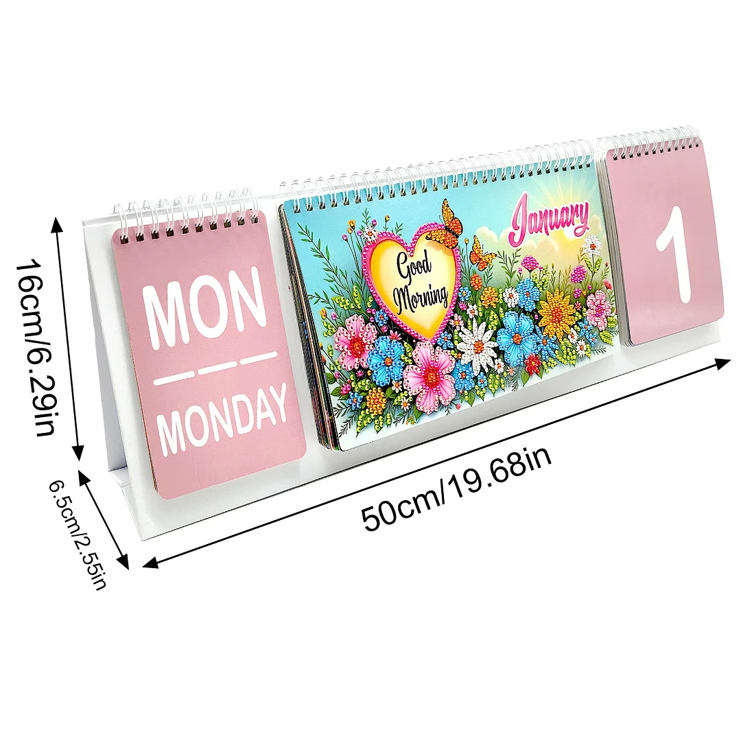 2026 Beautiful Flower DIY Diamond Art Painting Desk Calendar Special Shaped Drill Monthly Flip Tabletop Calendar Kit for Adults Beginners Gift Home Office Decor