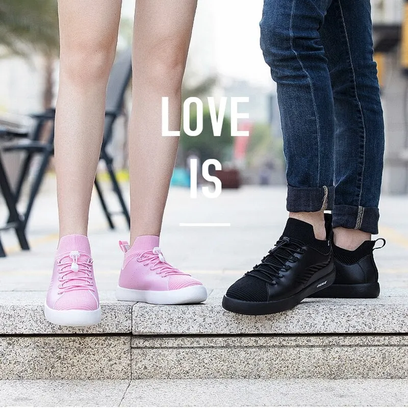 ONEMIX 2019 Couple Skateboarding Shoes Men Sneakers Leather Casual Breathable Lace Up Walking Shoes Knitted Mesh Flats Zapatos