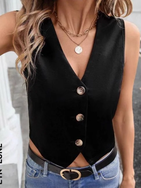 Nigikala Nigikala Women's Cotton Buttonless Sleeveless V Collar Vest Vest Women's Clothing