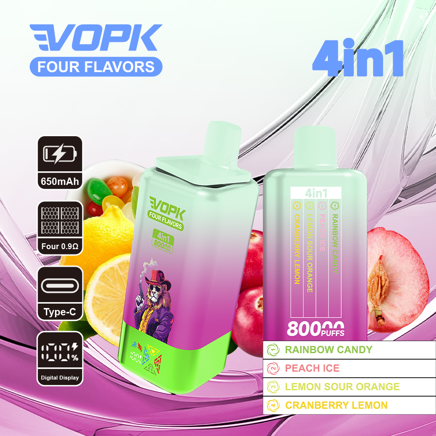 vopk 4 in 1 80k rechargeable disposable vape Red bull ice & Passion fruit kiwi lime & Sour apple raspberry Strawberry watermelon bubblegum