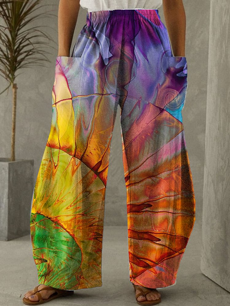 WomenLadies Vintage Cotton And Linen Slim Wide-Leg Pants Trousers
