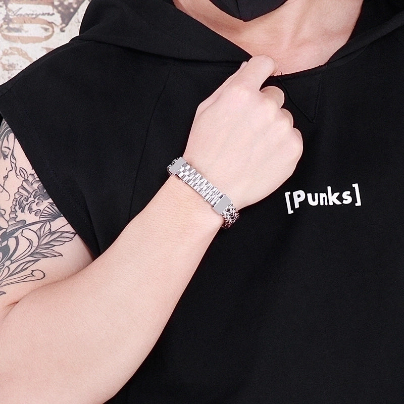 Hip-Hop Rock Solid Color Titanium Steel Plating 18K Gold Plated Men’S Bracelets