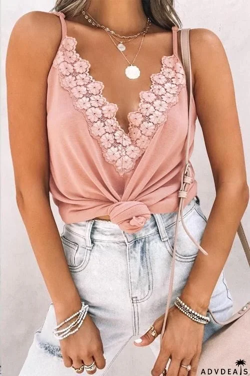 Floral Lace V Neck Slip Top