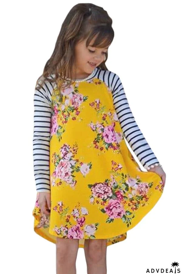 Spring Fling Floral Striped Sleeve Short Dress for Kids