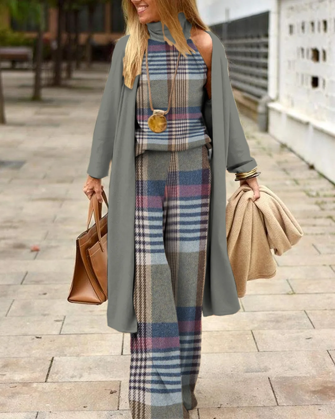 Herringbone Sweater Three-Piece Suit 996e