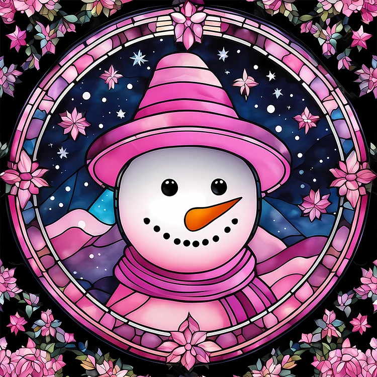 Full Round Drill Diamond Painting -Pink Snowman Glass Painting