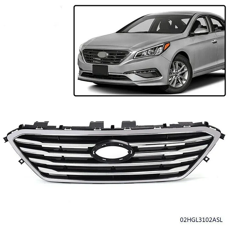Silscvtt Front Bumper Grill Trim Chrome and Black Replacement for 2015-2017 Sonata