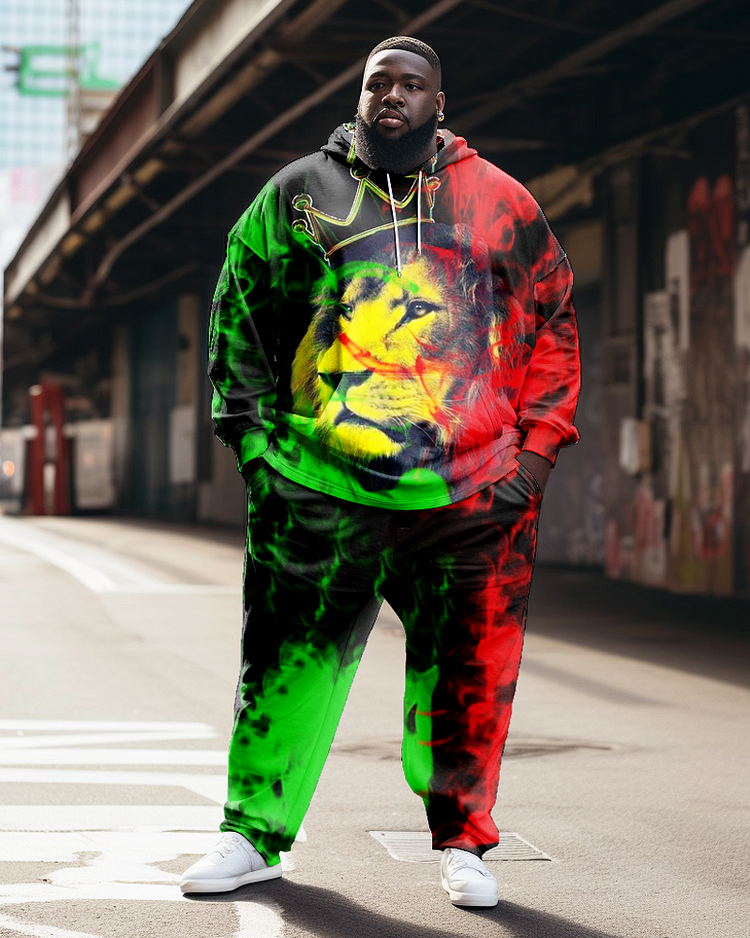 Men's Plus Size Casual Flowing Smoke Lion Two Piece Sweatshirt