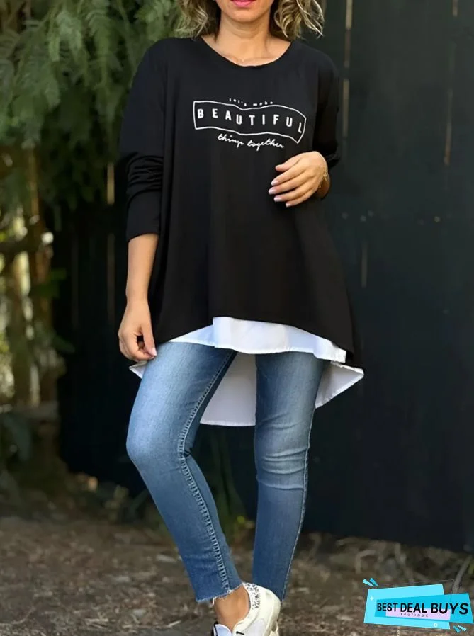 Casual Letter Crew Neck Long Sleeve Tunic Sweatshirt