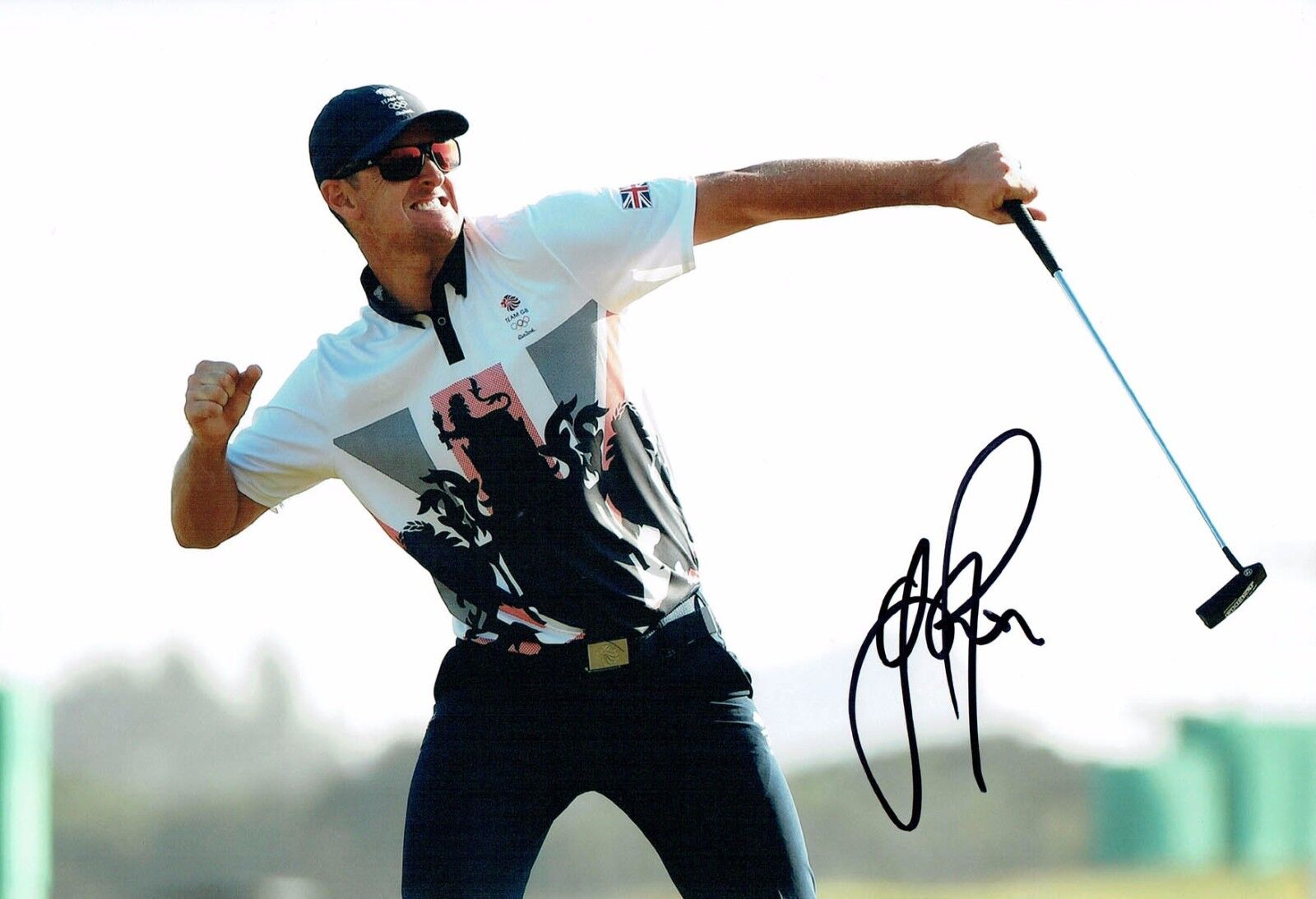 Justin ROSE SIGNED 12x8 Photo Poster painting AFTAL 4 Autograph COA Golf GB Olympics Gold Medal