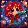 Girl Holding A Telescope-11CT Stamped Cross Stitch 45*45cm/17.72*17.72in