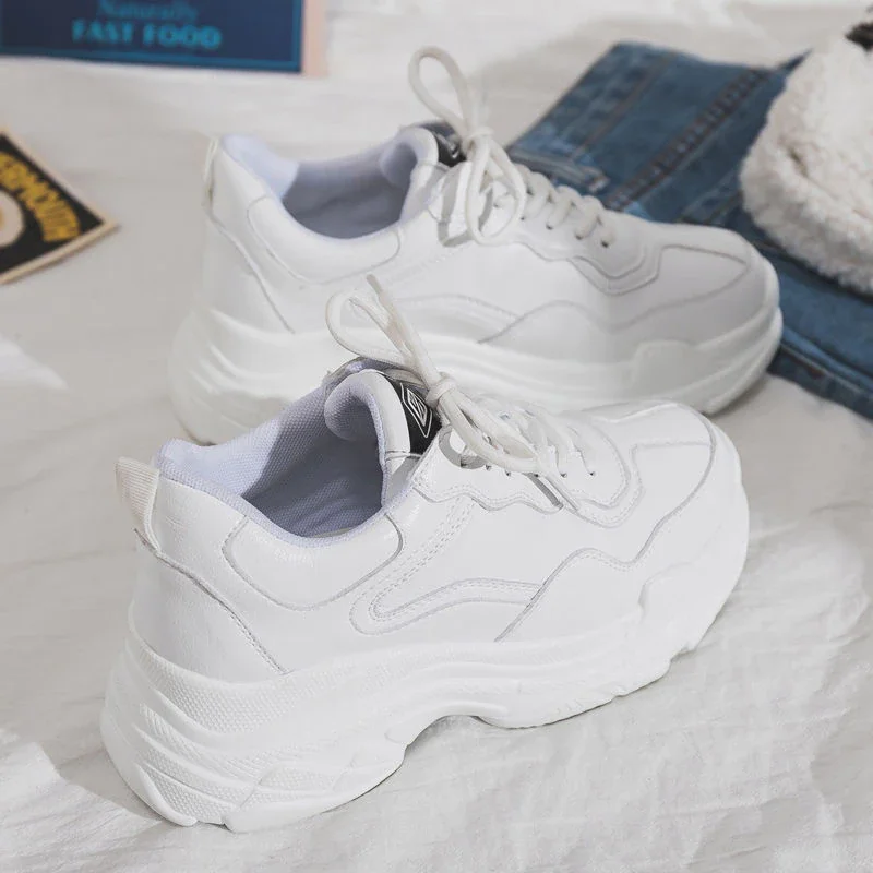 Yyvonne Women's Platform Sneakers White Vulcanized Shoes Casual Fashion Basket Female All-match 2021 Thick Bottom Autumn Winter Lace-up