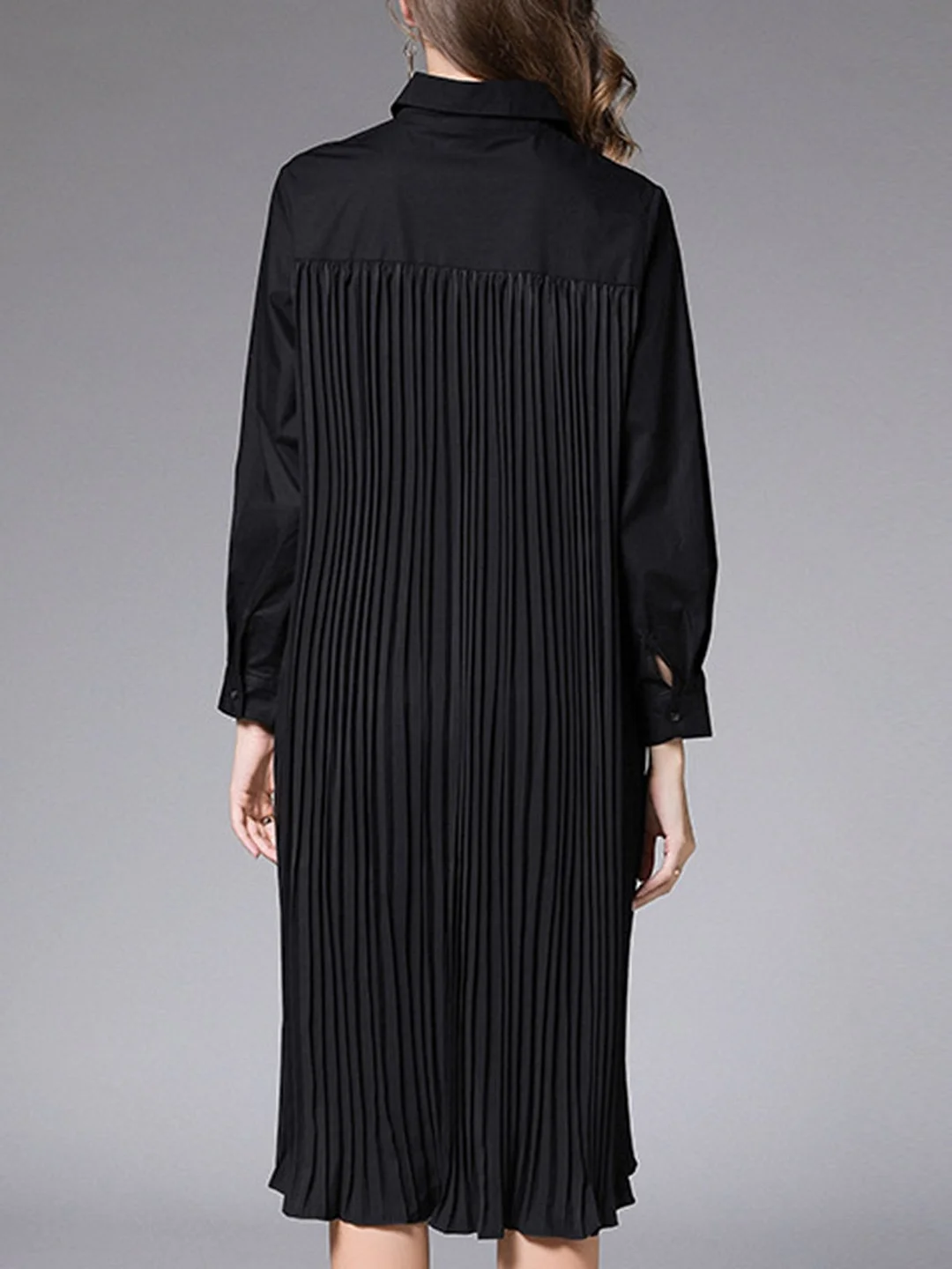 Shirt Collar Gathered Casual Midi Dress