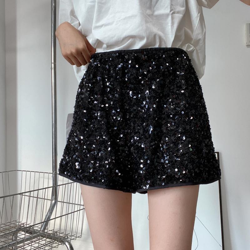 Ootddress Sequin High Waist Patchwork Shorts For Women Summer Fashion Glitter Baggy Slim High Street Sexy Outfit Shorts Tracksuit