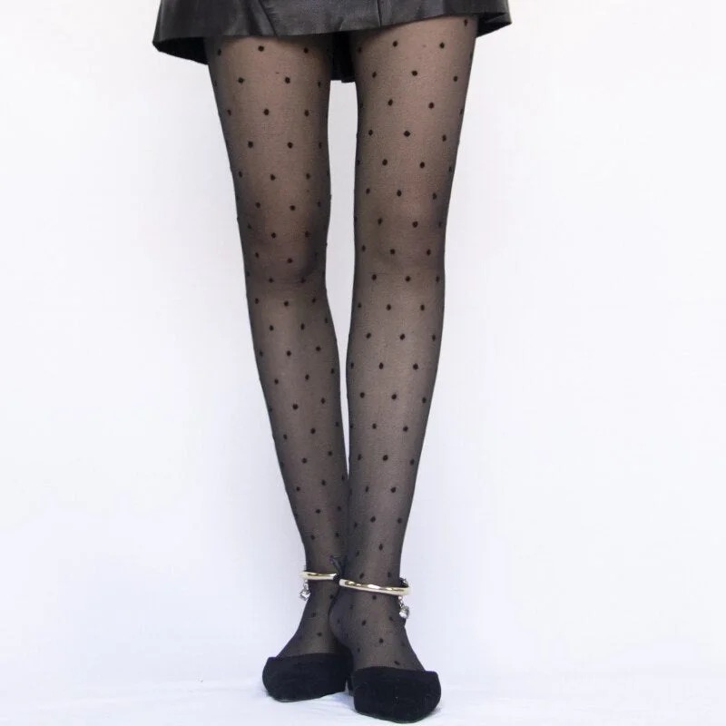 1PC Sexy Women Pantyhose Summer Nylon Heart Print Tights Stockings Step Foot Seamless Fishnet Mesh Dot Print Black
