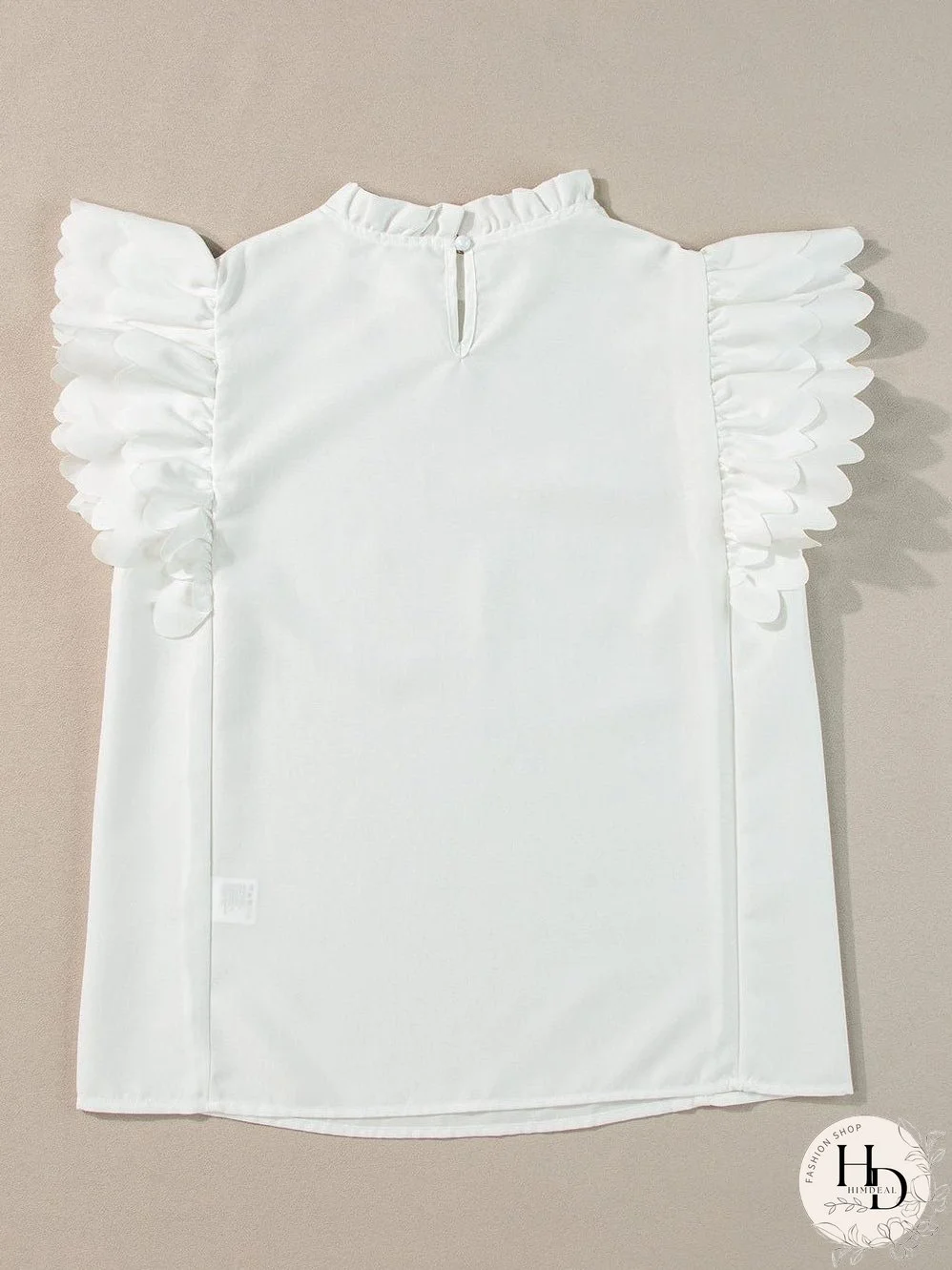 White Mock Neck Blouse with Ruffles