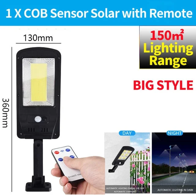 300W Remote Control Upgraded COB Solar Light PIR Motion Sensor IP65 Outdoor Solar Wall Street Light Waterproof Lamp