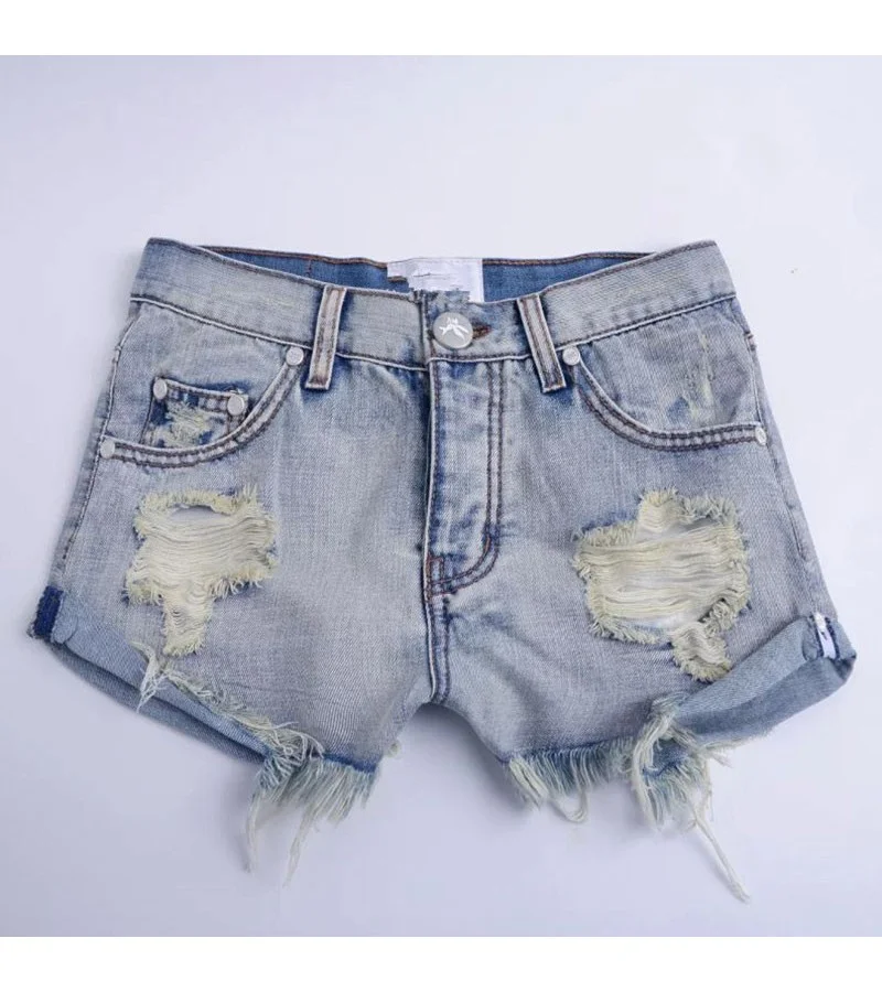 Fashion Stone-washes Turnup Raw Hem Ripped Denim Shorts
