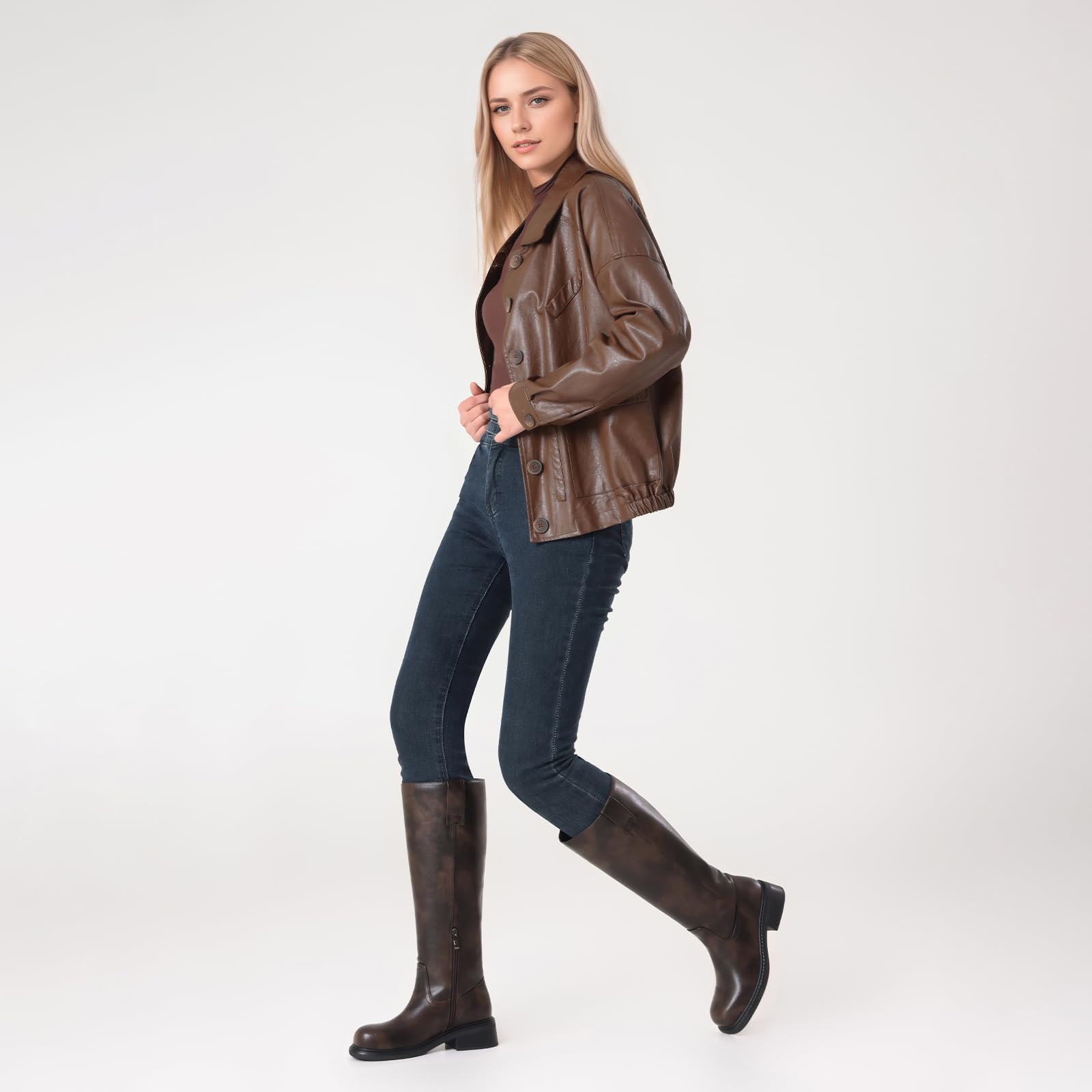 Mid Calf Cowboy Boots for Women Closed Toe Western Cowgirl Boots