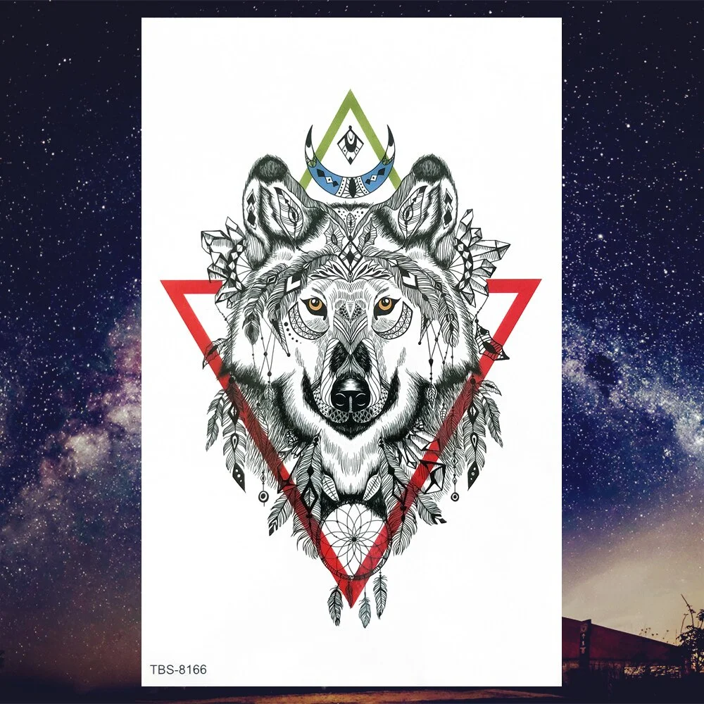 Sdrawing Henna Fake Temporary Tattoos For Men Women Black Creative Wolf Tattoo Sticker Geometric Tribe Owl Skeleton Tatoos Body Arms
