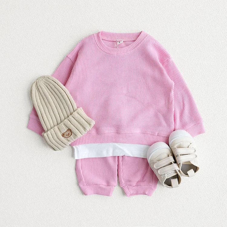 Toddler Waffle Solid Color Sweatsuit 2 Pieces Set