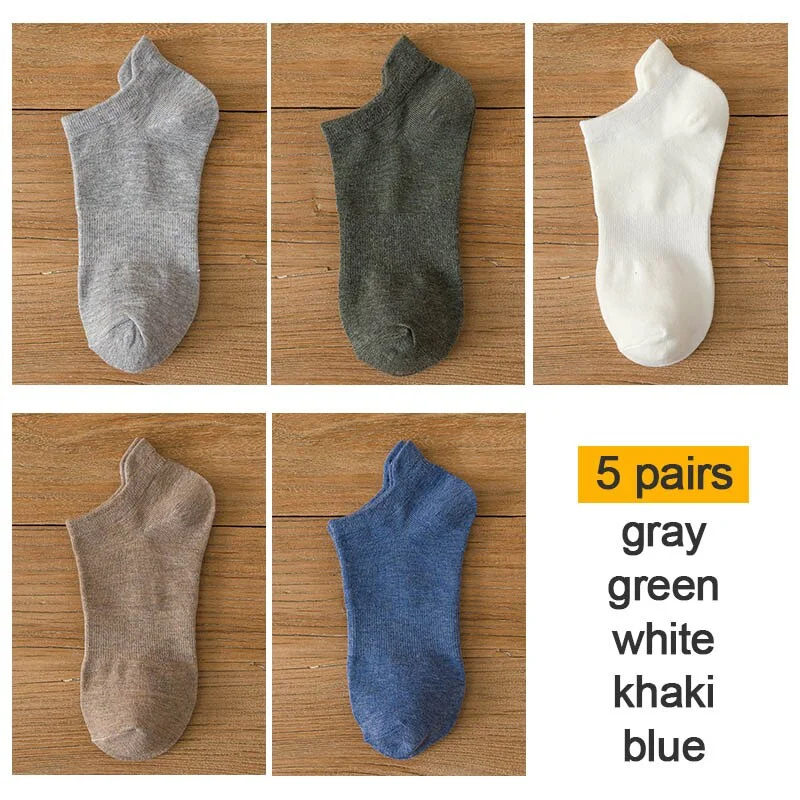 FINETOO 10pieces=5pair/lot Summer Cotton Man Short Ankle Socks Fashion Breathable Man Boat Socks Comfortable Casual Socks 38-44