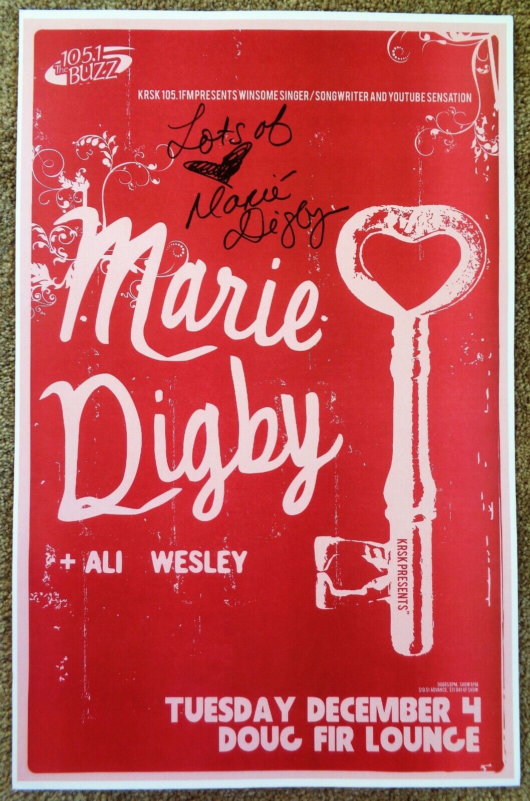 Signed MARIE DIGBY Gig POSTER In-Person w/proof Autograph Concert