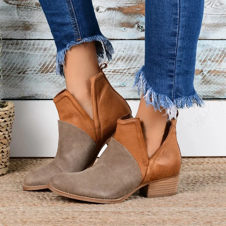 Faux Leather Two-Toned Booties shopify Stunahome.com